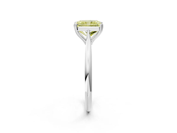 Platinum Fancy Yellow Radiant Cut Solitaire Diamond Ring with Six-Prong Setting and Classic Band