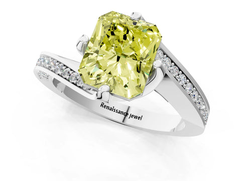 White gold Fancy Yellow Radiant Cut Solitaire Diamond Twist Band with Pavé Setting and Four-Prong Setting_13