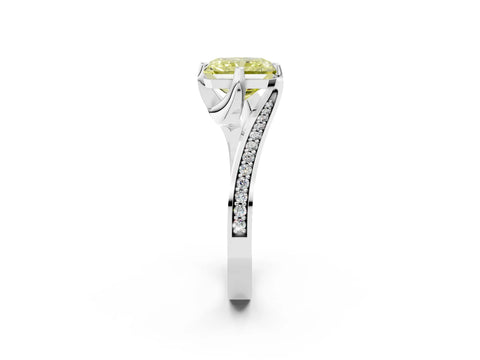 White gold Fancy Yellow Radiant Cut Solitaire Diamond Twist Band with Pavé Setting and Four-Prong Setting_14