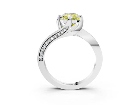 White gold Fancy Yellow Radiant Cut Solitaire Diamond Twist Band with Pavé Setting and Four-Prong Setting_15