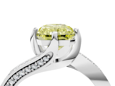 White gold Fancy Yellow Radiant Cut Solitaire Diamond Twist Band with Pavé Setting and Four-Prong Setting_16