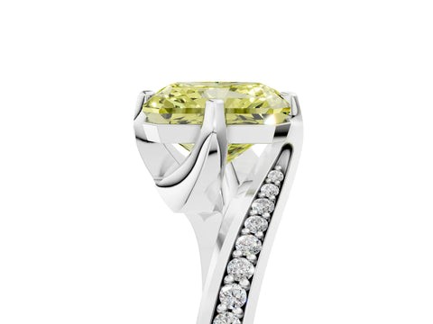 White gold Fancy Yellow Radiant Cut Solitaire Diamond Twist Band with Pavé Setting and Four-Prong Setting_17