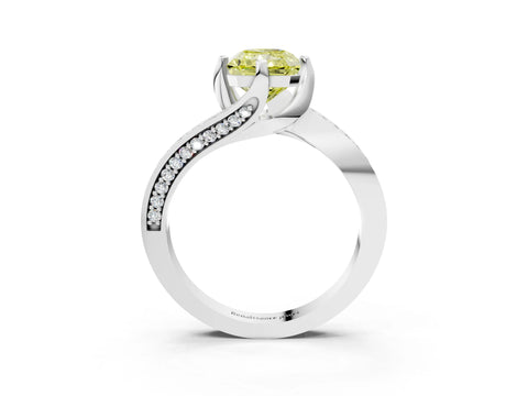 White gold Fancy Yellow Radiant Cut Solitaire Diamond Twist Band with Pavé Setting and Four-Prong Setting_3