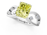 White gold Fancy Yellow Radiant  Cut Solitaire Diamond with Side Stones on Criss-Cross Band and Four-Prong Setting_4