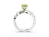 White gold Fancy Yellow Radiant  Cut Solitaire Diamond with Side Stones on Criss-Cross Band and Four-Prong Setting_6