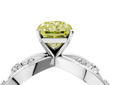 White gold Fancy Yellow Radiant  Cut Solitaire Diamond with Side Stones on Criss-Cross Band and Four-Prong Setting_7