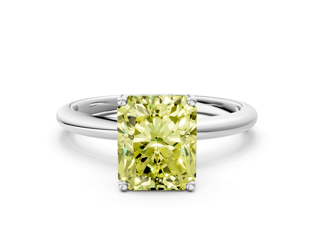 White gold Fancy Yellow Radiant  Cut Solitaire Engagement Ring with Four-Prong Setting and Classic Band_20