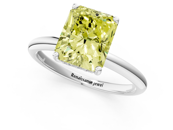 White gold Fancy Yellow Radiant  Cut Solitaire Engagement Ring with Four-Prong Setting and Classic Band