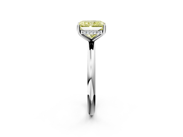 White gold Fancy Yellow Radiant  Cut Solitaire Engagement Ring with Four-Prong Setting and Classic Band