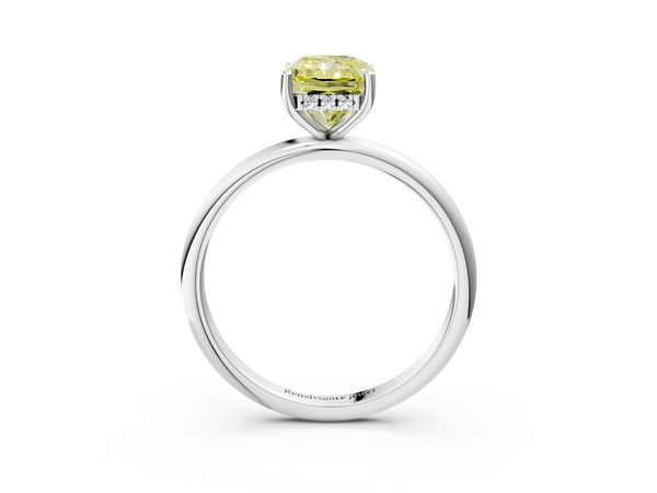 White gold Fancy Yellow Radiant  Cut Solitaire Engagement Ring with Four-Prong Setting and Classic Band