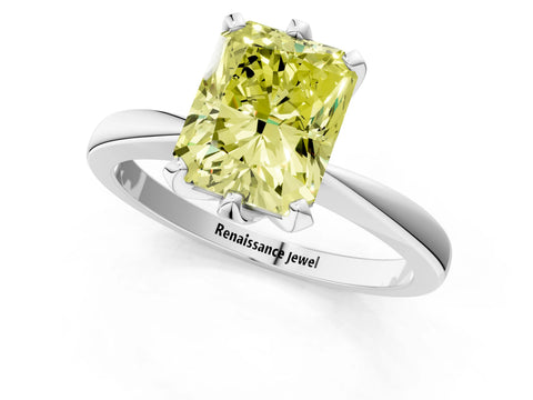 White gold Fancy Yellow Radiant Cut Solitaire Engagement Ring with Six-Prong Setting and Tapered Band_1