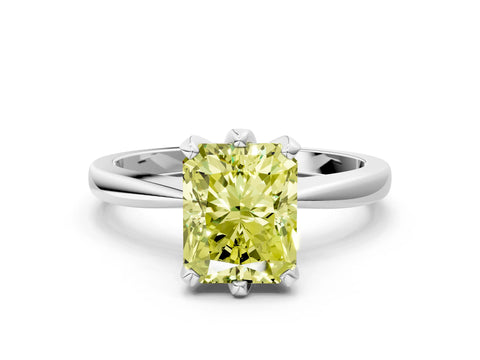 White gold Fancy Yellow Radiant Cut Solitaire Engagement Ring with Six-Prong Setting and Tapered Band