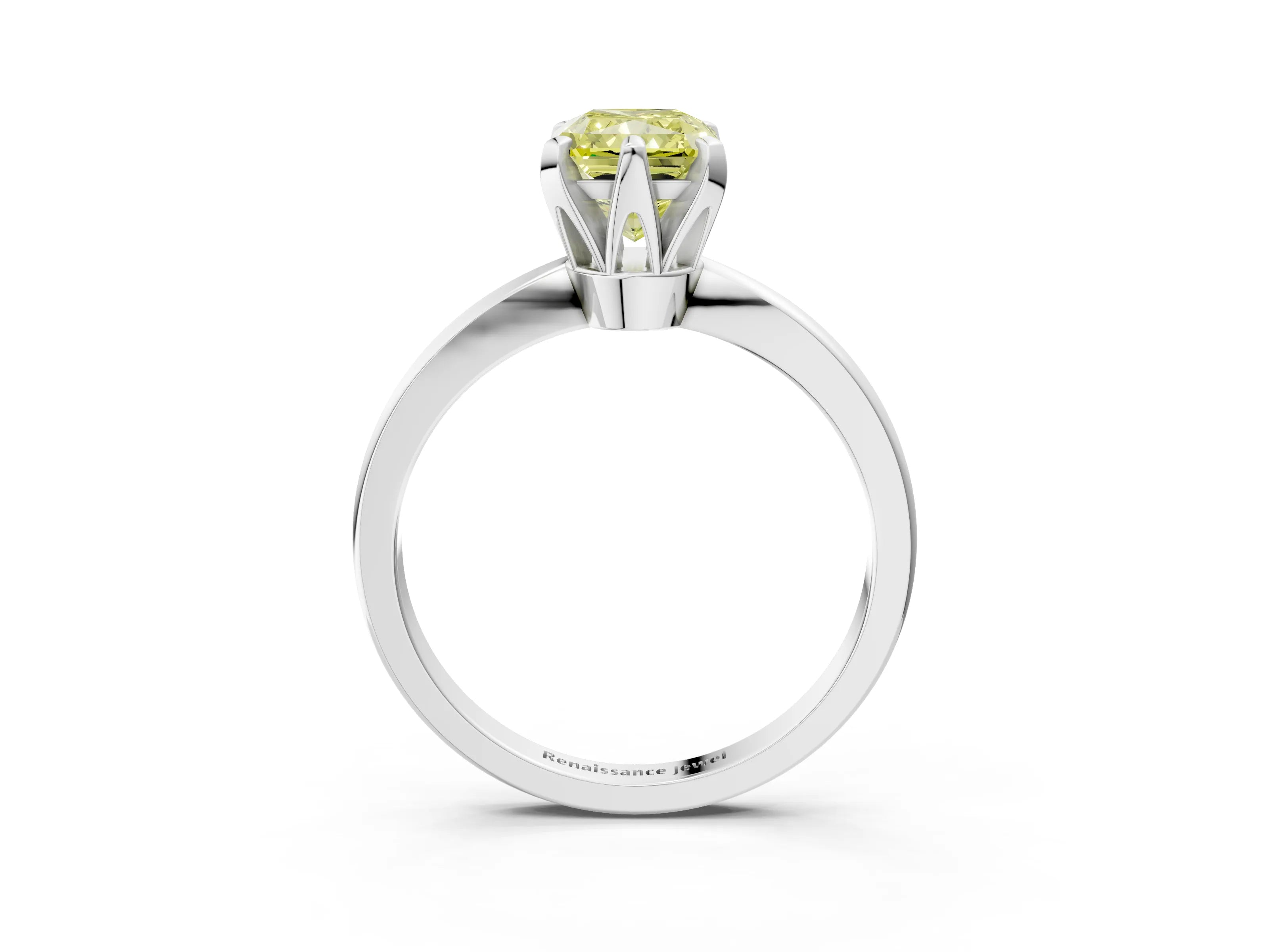 White gold Fancy Yellow Radiant Cut Solitaire Engagement Ring with Six-Prong Setting and Tapered Band_3
