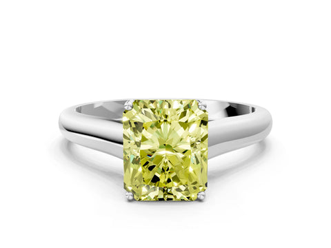 White gold Fancy Yellow Radiant Cut Solitaire Engagement Ring with Tapered Band and Four-Prong Setting_3