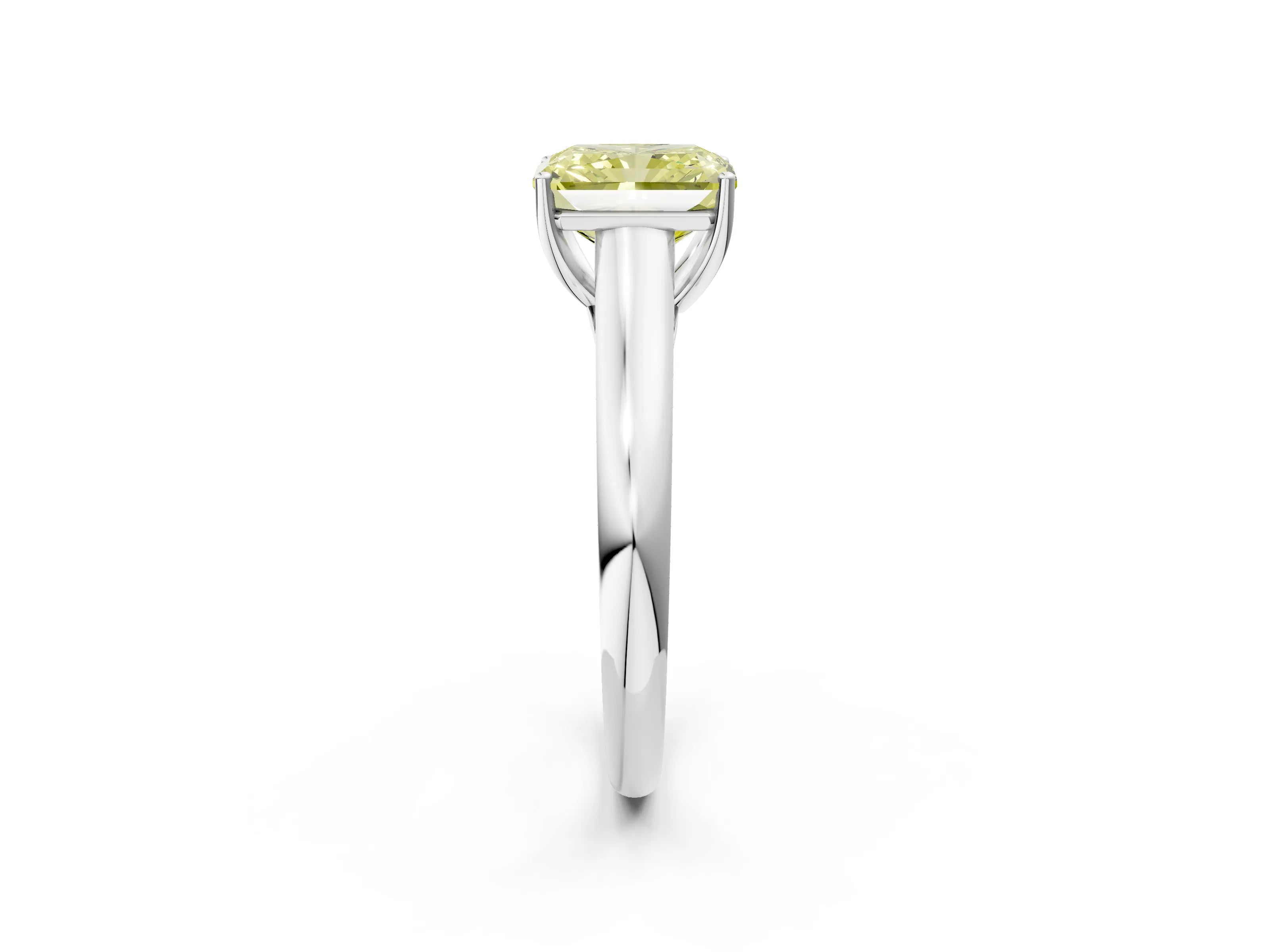 White gold Fancy Yellow Radiant Cut Solitaire Engagement Ring with Tapered Band and Four-Prong Setting_5