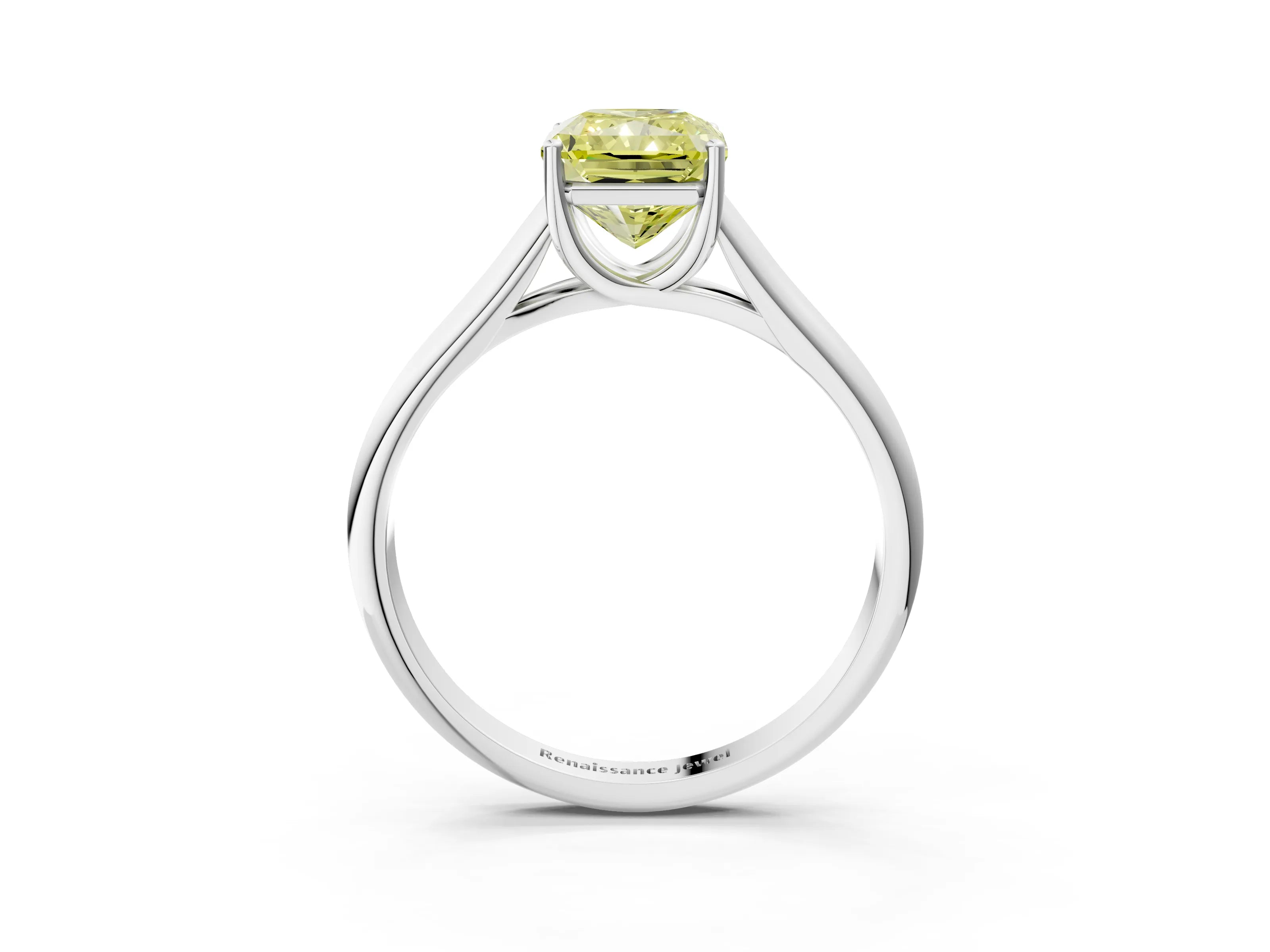 White gold Fancy Yellow Radiant Cut Solitaire Engagement Ring with Tapered Band and Four-Prong Setting_6