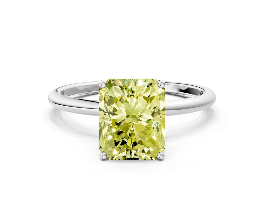 White gold Fancy Yellow Radiant  Cut Solitaire Engagement Ring with Thin Band and Four-Prong Setting_3
