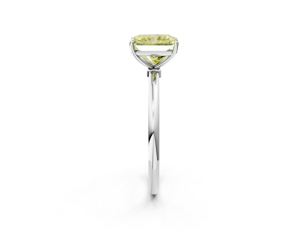 White gold Fancy Yellow Radiant  Cut Solitaire Engagement Ring with Thin Band and Four-Prong Setting