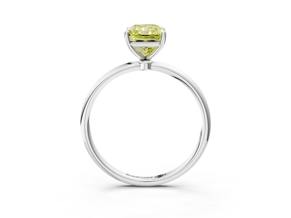 White gold Fancy Yellow Radiant  Cut Solitaire Engagement Ring with Thin Band and Four-Prong Setting