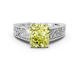 White gold Fancy Yellow Radiant  Cut Solitaire Engraved Band with Four-Prong Setting_74
