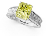 White gold Fancy Yellow Radiant  Cut Solitaire Engraved Band with Four-Prong Setting_76
