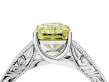 White gold Fancy Yellow Radiant  Cut Solitaire Engraved Band with Four-Prong Setting_79