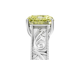 White gold Fancy Yellow Radiant  Cut Solitaire Engraved Band with Four-Prong Setting_84