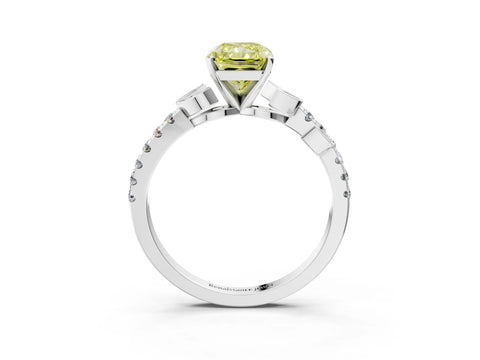 White gold Fancy Yellow Radiant Cut Solitaire Leaf-Inspired Diamond Ring with Pavé Band and Four-Prong Setting_15