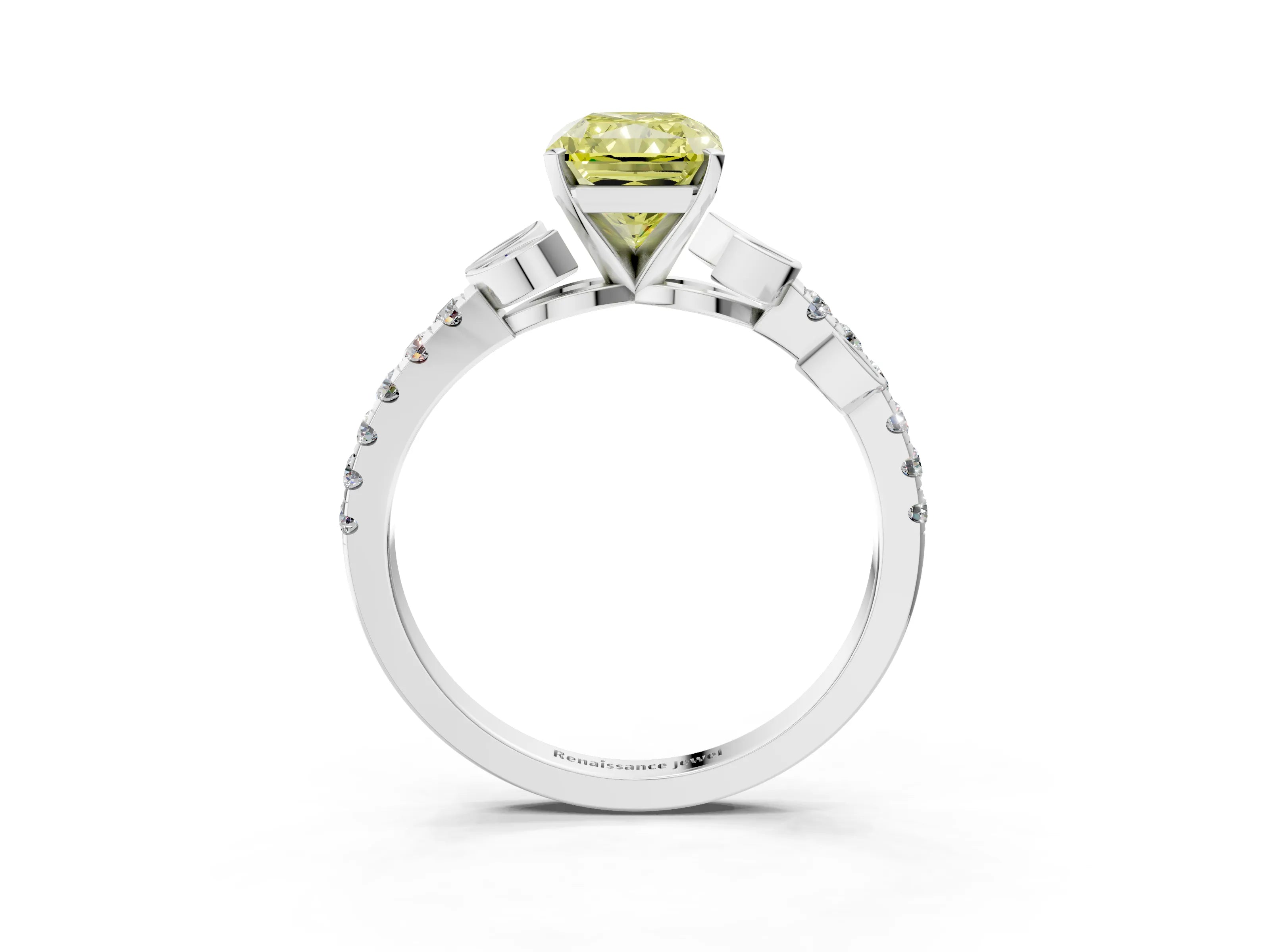 White gold Fancy Yellow Radiant Cut Solitaire Leaf-Inspired Diamond Ring with Pavé Band and Four-Prong Setting_27
