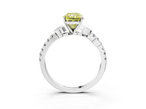 White gold Fancy Yellow Radiant Cut Solitaire Leaf-Inspired Diamond Ring with Pavé Band and Four-Prong Setting_27