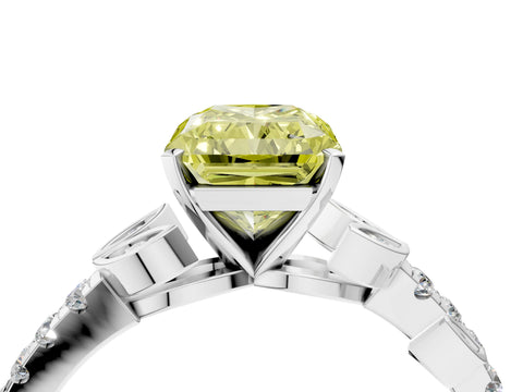 White gold Fancy Yellow Radiant Cut Solitaire Leaf-Inspired Diamond Ring with Pavé Band and Four-Prong Setting_28