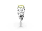 White gold Fancy Yellow Radiant Cut Solitaire Leaf-Inspired Engagement Ring with Prong Setting_14