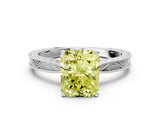 White gold Fancy Yellow Radiant Cut Solitaire Milgrain Engraved Band with Four-Prong Setting_12