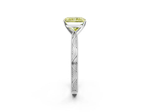 White gold Fancy Yellow Radiant Cut Solitaire Milgrain Engraved Band with Four-Prong Setting_14