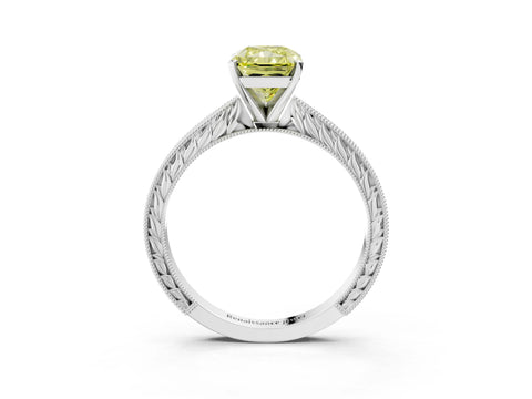 White gold Fancy Yellow Radiant Cut Solitaire Milgrain Engraved Band with Four-Prong Setting_15