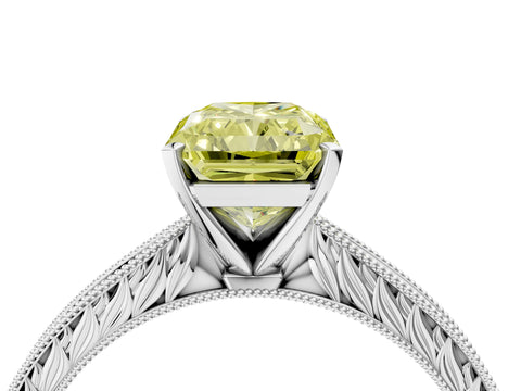 White gold Fancy Yellow Radiant Cut Solitaire Milgrain Engraved Band with Four-Prong Setting_16