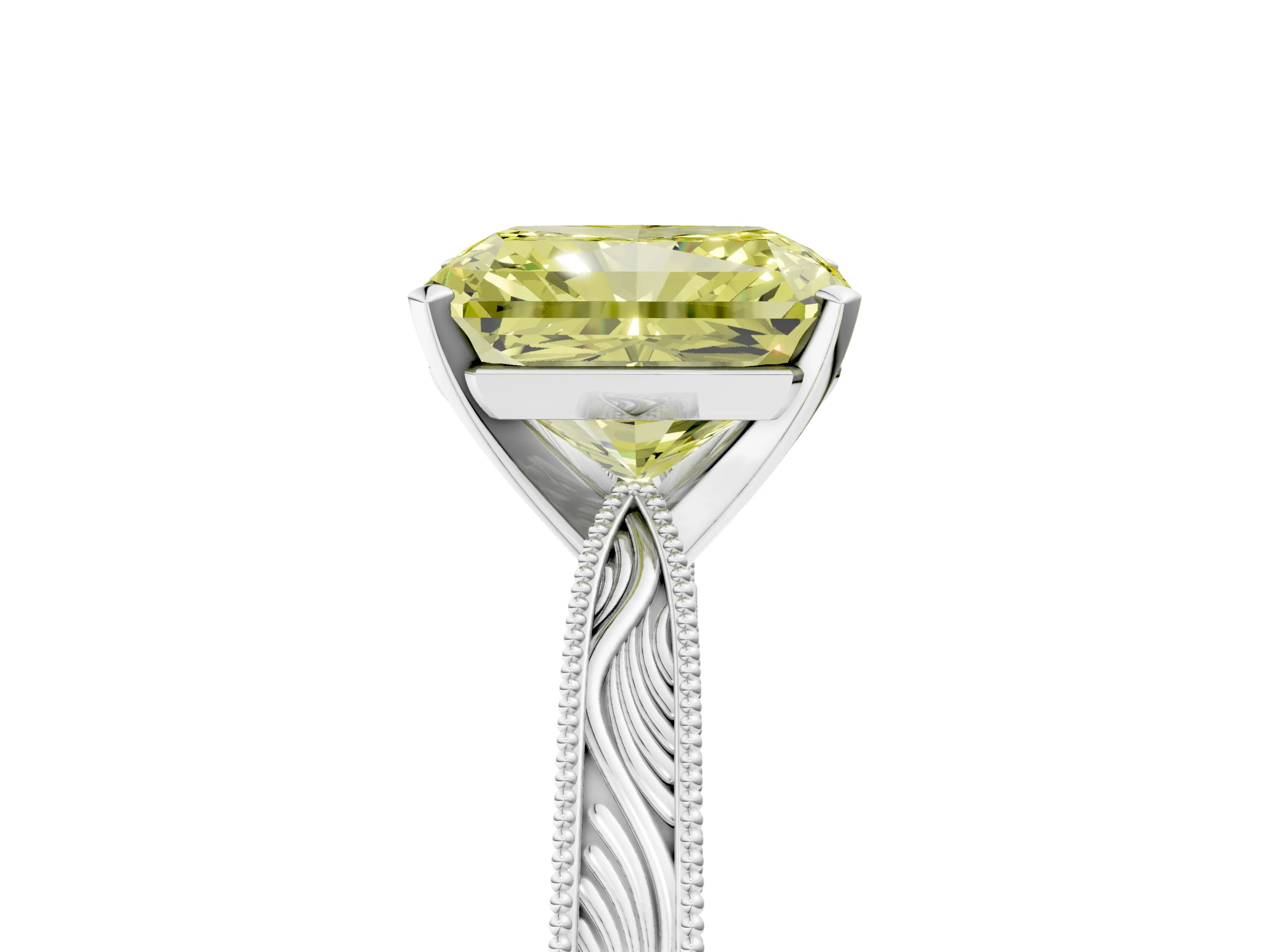 White gold Fancy Yellow Radiant Cut Solitaire Milgrain Engraved Band with Four-Prong Setting_17