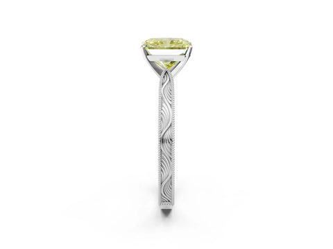 White gold Fancy Yellow Radiant Cut Solitaire Milgrain Engraved Band with Four-Prong Setting_2