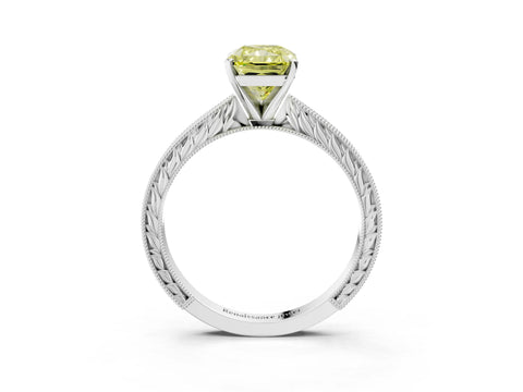 White gold Fancy Yellow Radiant Cut Solitaire Milgrain Engraved Band with Four-Prong Setting_3