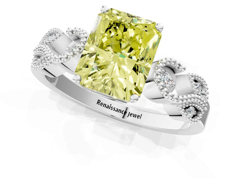 White gold Fancy Yellow Radiant Cut Solitaire Milgrain Leaf Band with Prong Setting_13