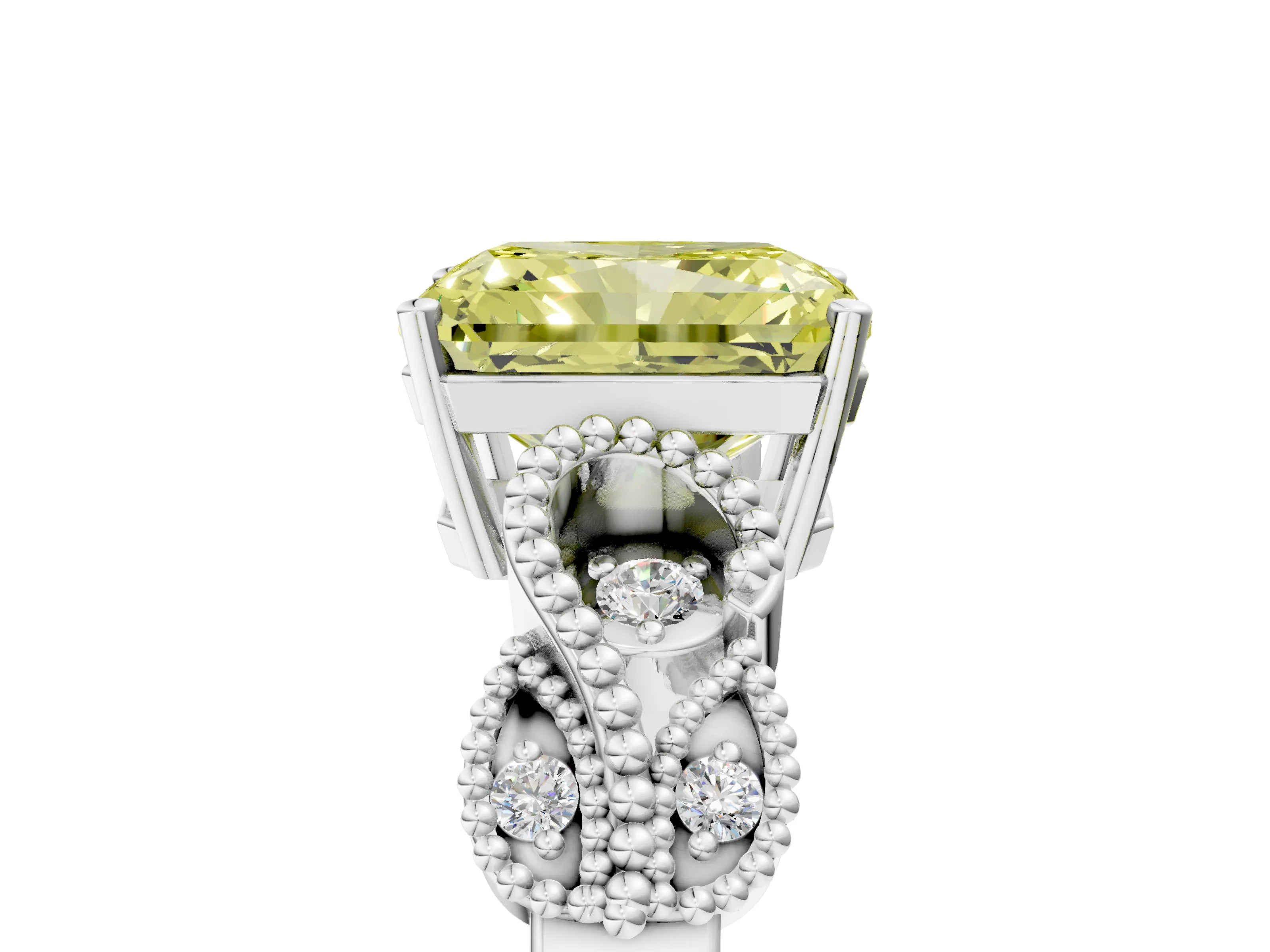 White gold Fancy Yellow Radiant Cut Solitaire Milgrain Leaf Band with Prong Setting_17