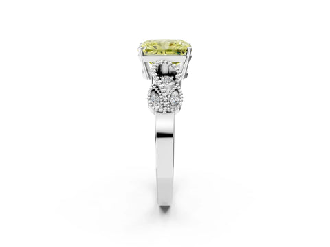 White gold Fancy Yellow Radiant Cut Solitaire Milgrain Leaf Band with Prong Setting_2