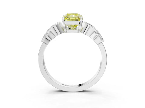 White gold Fancy Yellow Radiant Cut Solitaire Milgrain Leaf Band with Prong Setting_3