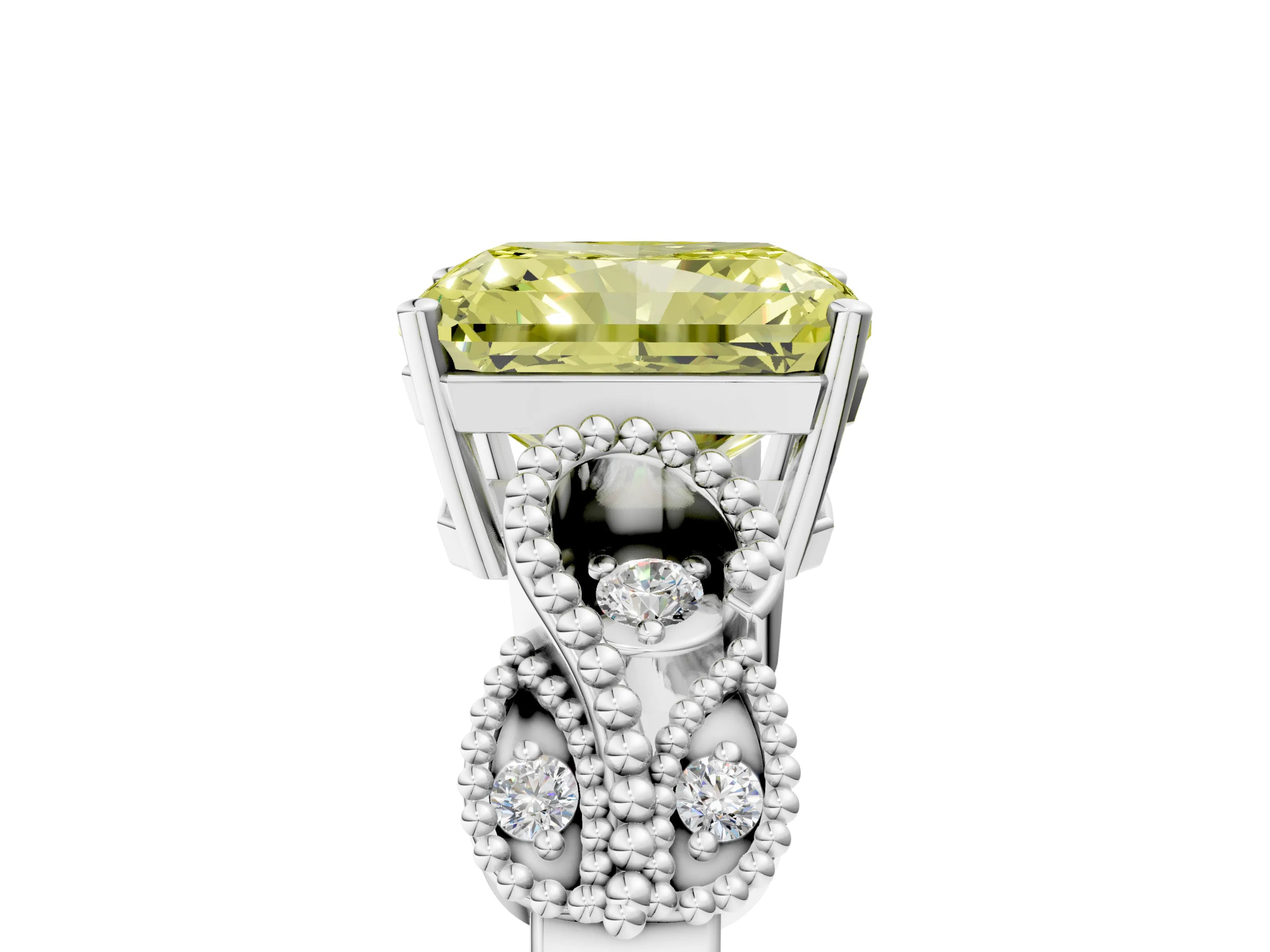 White gold Fancy Yellow Radiant Cut Solitaire Milgrain Leaf Band with Prong Setting_5