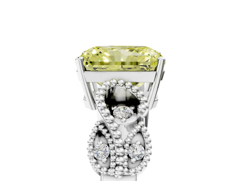 White gold Fancy Yellow Radiant Cut Solitaire Milgrain Leaf Band with Prong Setting_5
