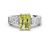 White gold Fancy Yellow Radiant Cut Solitaire Princess Side Stone Engraved Band Prong Setting Ring_12