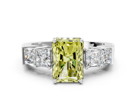 White gold Fancy Yellow Radiant Cut Solitaire Princess Side Stone Engraved Band Prong Setting Ring_12