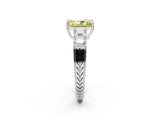 White gold Fancy Yellow Radiant Cut Solitaire Princess Side Stone Engraved Band Prong Setting Ring_14