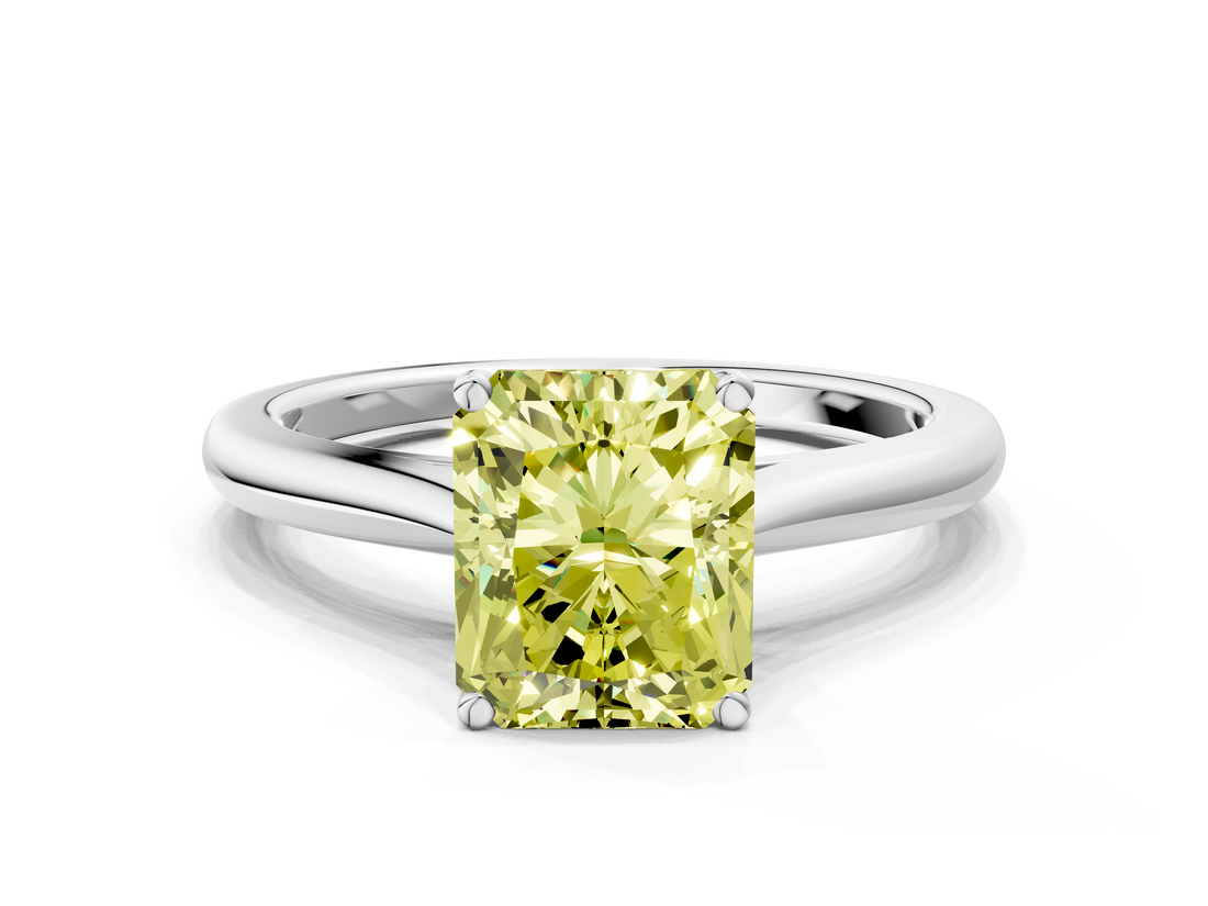 White gold Fancy Yellow Radiant  Cut Solitaire Ring with Cathedral Band and Four-Prong Setting_58