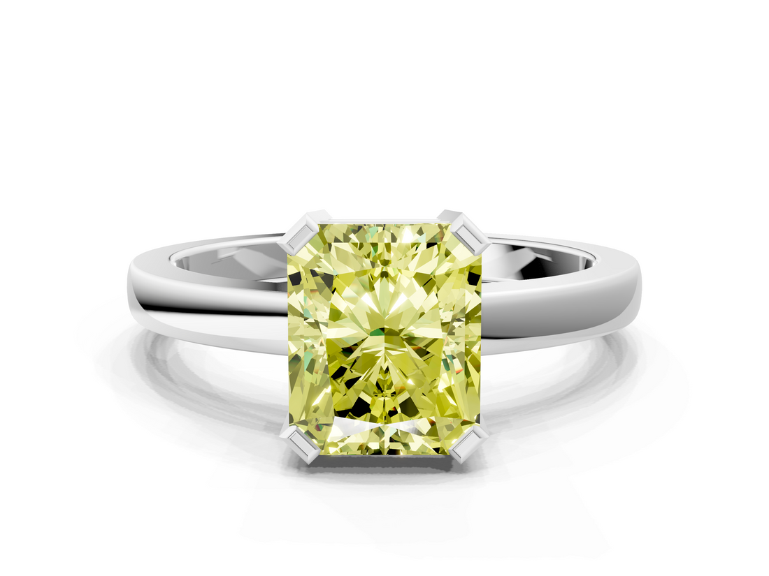 White gold Fancy Yellow Radiant  Cut Solitaire Ring with Four-Prong Setting and Classic Band_61